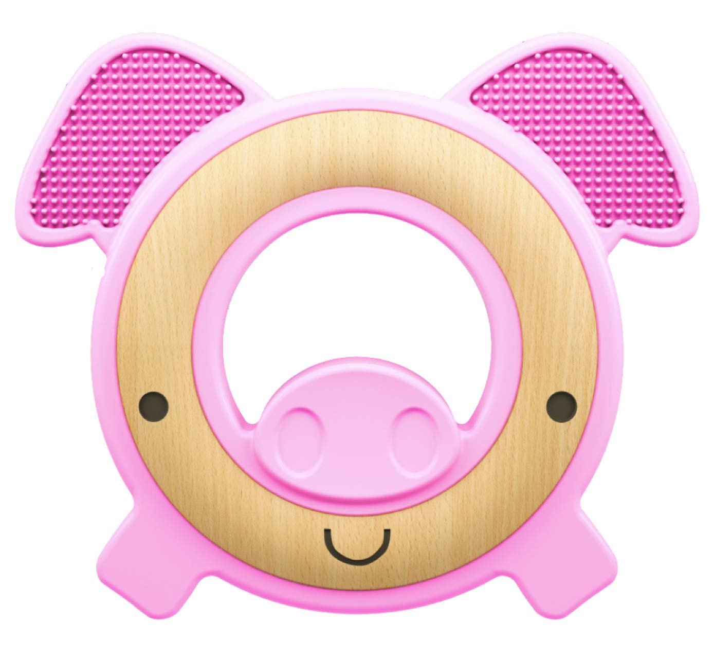 Luv N Care/NUBY Natural Wood & Silicone Teether: Pig, 3M+, Pink (80803)
