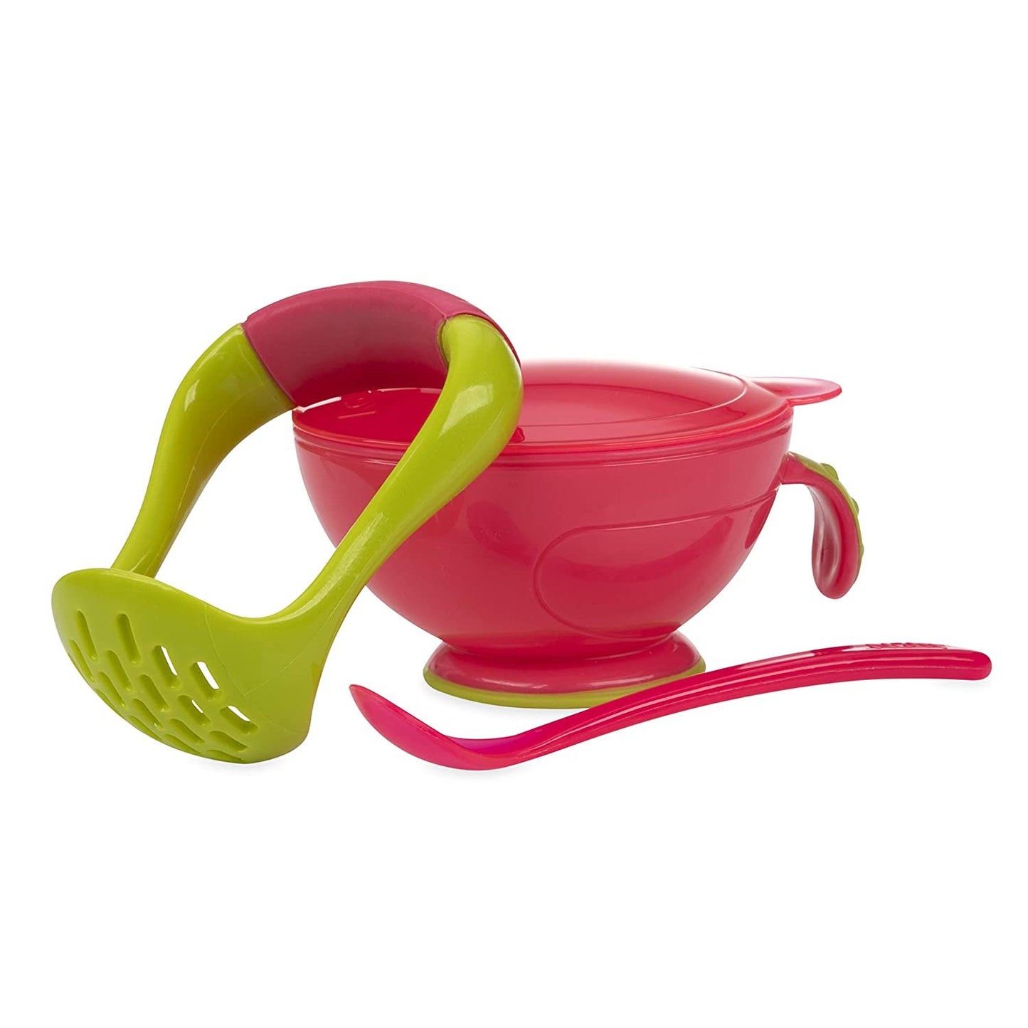 Nuby Garden Fresh Mash N' Feed Bowl with Spoon and Food Masher (Red/Green)