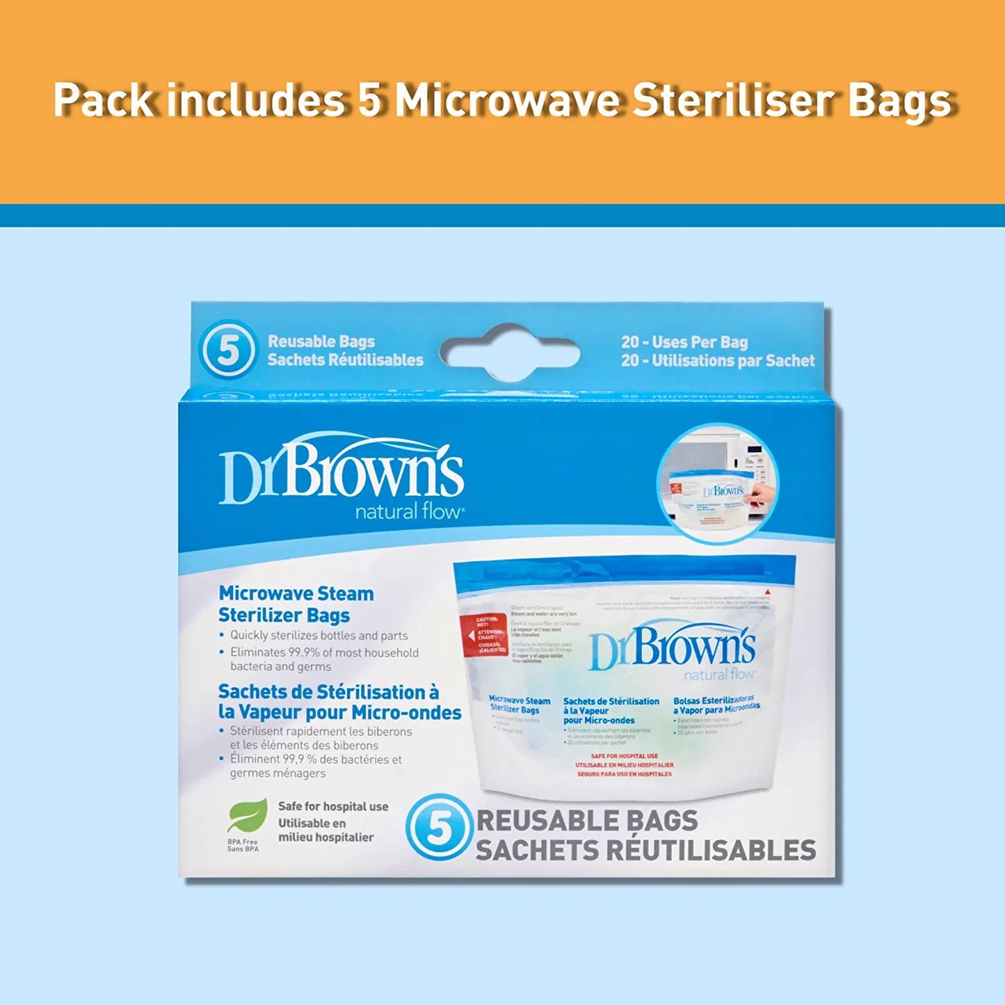 Dr. Brown’s Microwave Steam Sterilizing Bags for Baby Bottles, Pacifiers and Accessories