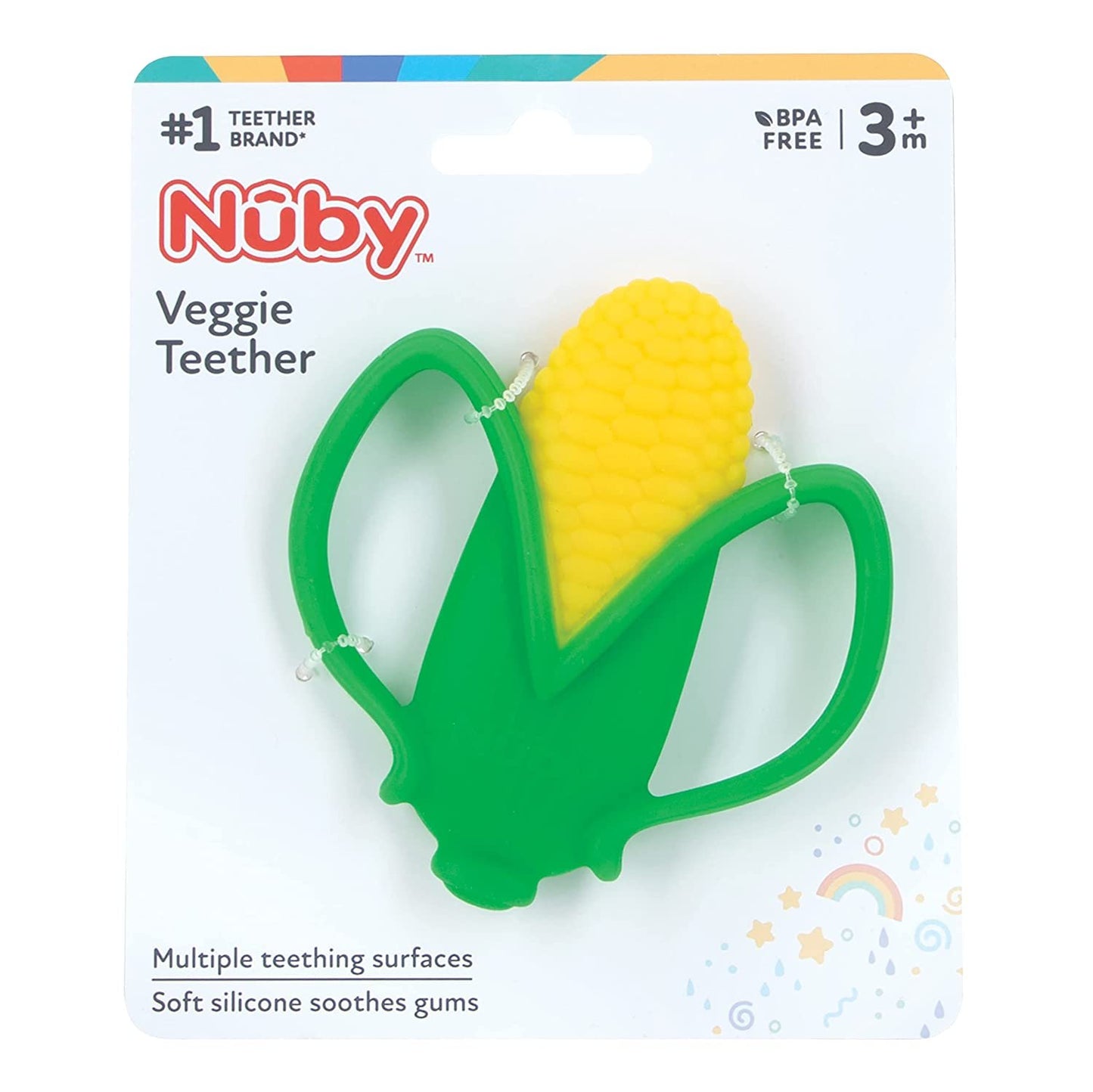 Nuby 2 Handle Silicone Fruit and Veggie Teether - 3+ Months, Assorted , 1pk