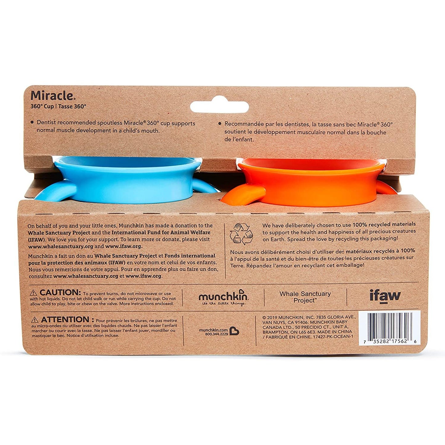Munchkin Miracle 360 Wild Love Sippy Cup, 6 Ounce, 2 Pack, Polar Bear/Orca