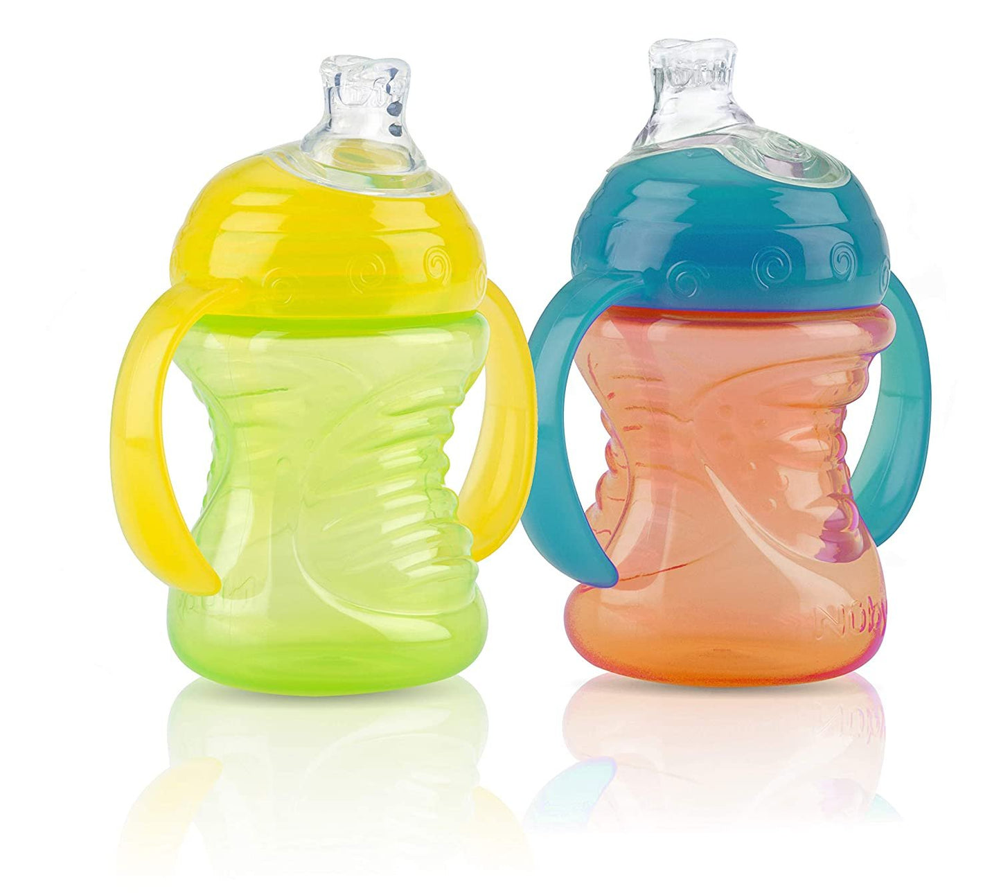 Nuby Two-Handle No-Spill Super Spout Grip N' Sip Cups, 8 Ounce (2 Count, Multi)