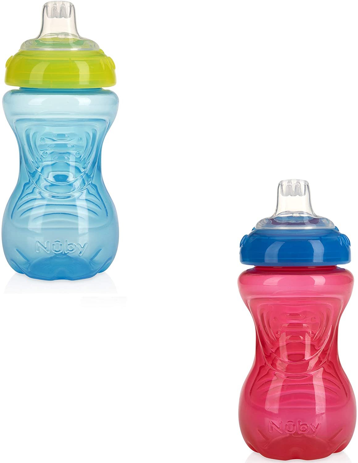 Nuby No-Spill Easy Grip Cup, 10 Ounce (Light Blue/Red)