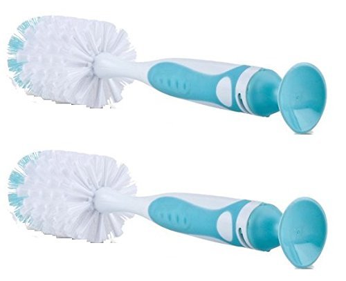 Nuby 2 Pack Easy Clean Bottle Brush with Suction Base, Colors May Vary