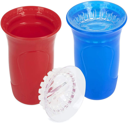 Nuby No Spill Edge 360 10 oz Cup with Silicone Rim, 2 Pack