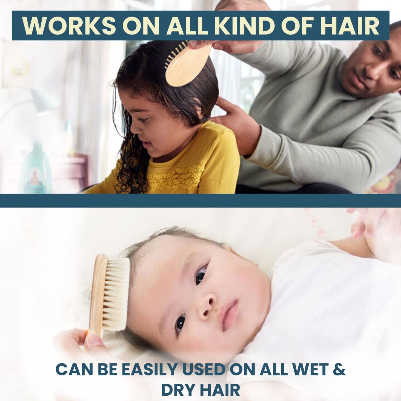 ToeZee Wooden Baby Hair Brush Set | Infant, Toddler Baby Hair Products Including Soft Goat Hair Brush for Cradle Cap, Bamboo Toddler Hair Brush, Hairbrush Comb for Scalp Grooming with Travel Bag