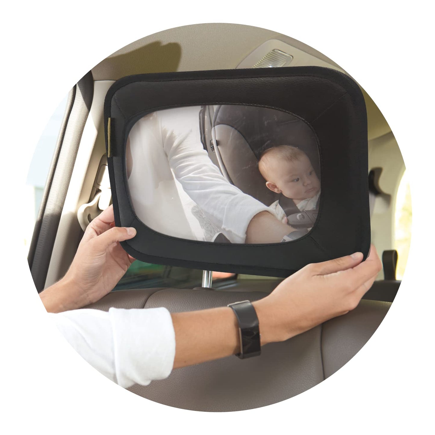 Shatterproof Rear Facing Backseat Baby Mirror, Black