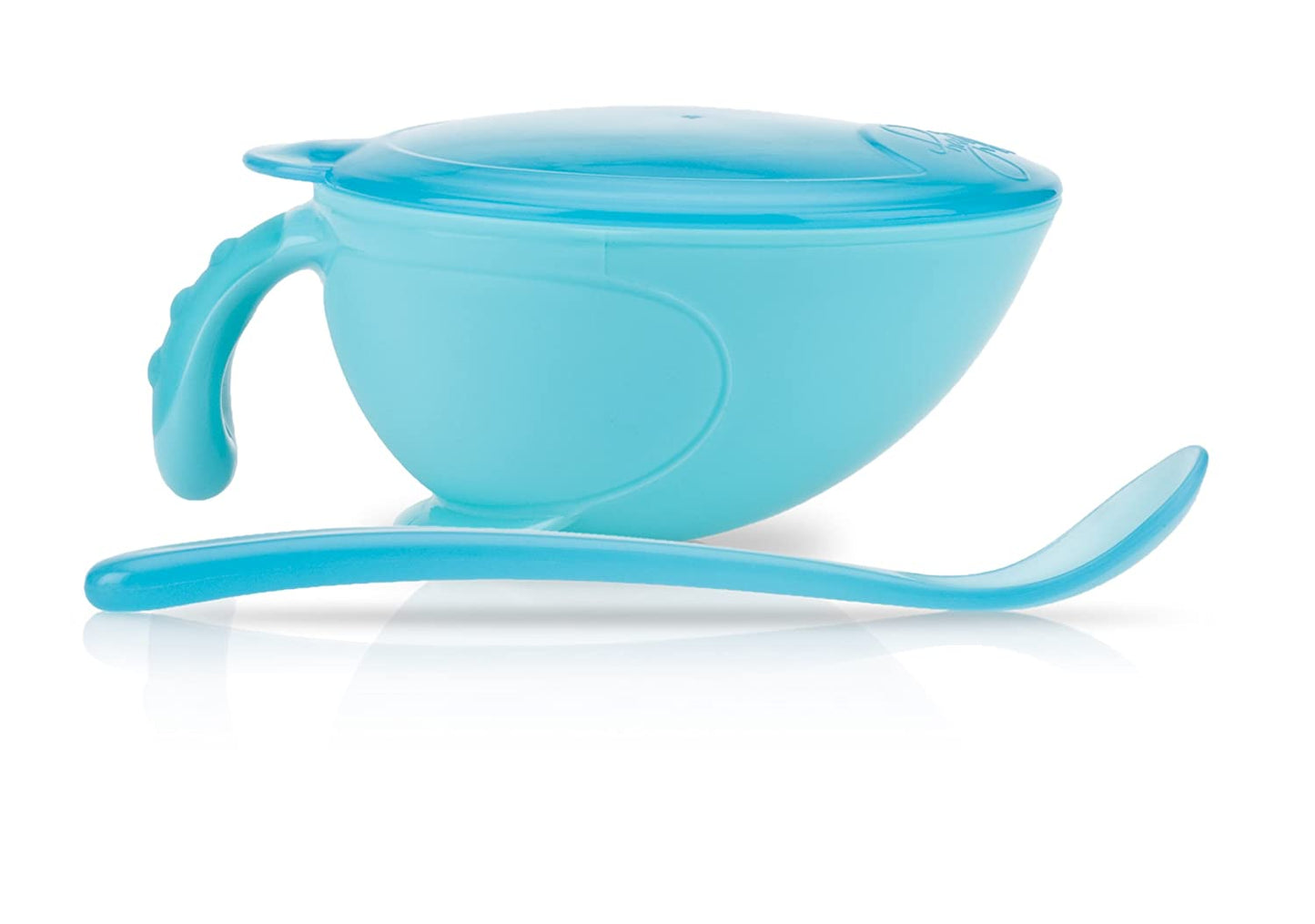 Nuby, Non-Skid Comfort Grip Baby Food Plastic Feeding Bowl with Lid and Spoon, Colors May Vary