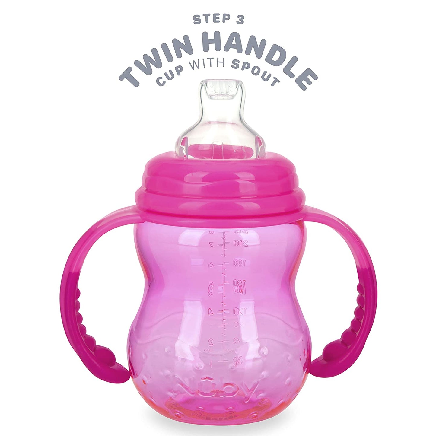 Nuby 3 Stage Tritan Wide Neck Grow with Me No-Spill Bottle to Cup, 8 Oz