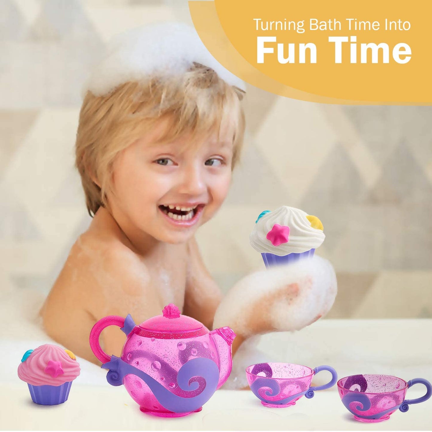 ToeZee Bath Toys for Boys & Girls | Bathtub Water Toyset - Nuby Mermaid Mirror Bath Toy Set, Munchkin Bath Tea and Cupcake Set, 33-Piece Safari Animals Bath Toy Set & Bath Toy Organizer - Suction Cups