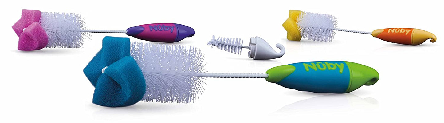 Nuby, Baby Bottle and Nipple Brush with Sponge Tip and Hook Base, Colors May Vary