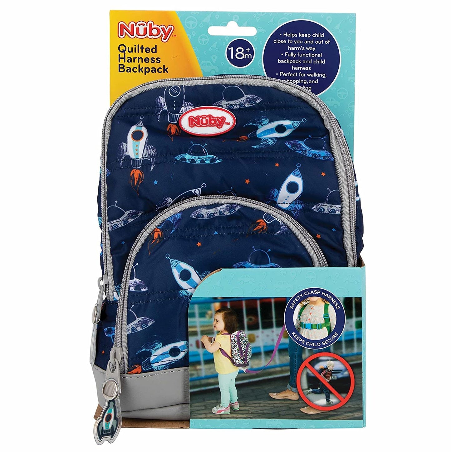 Nuby Baby Boys' Quilted Harness Rocket Ship Backpack