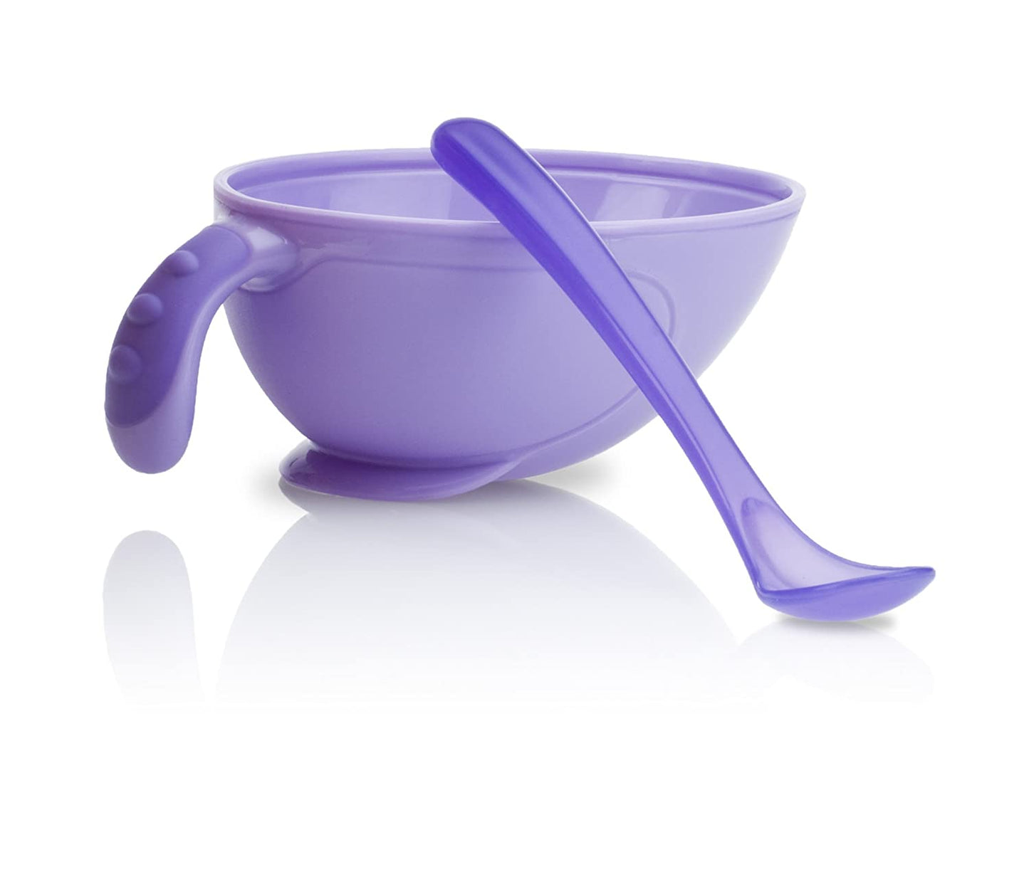 Nuby, Non-Skid Comfort Grip Baby Food Plastic Feeding Bowl with Lid and Spoon, Colors May Vary
