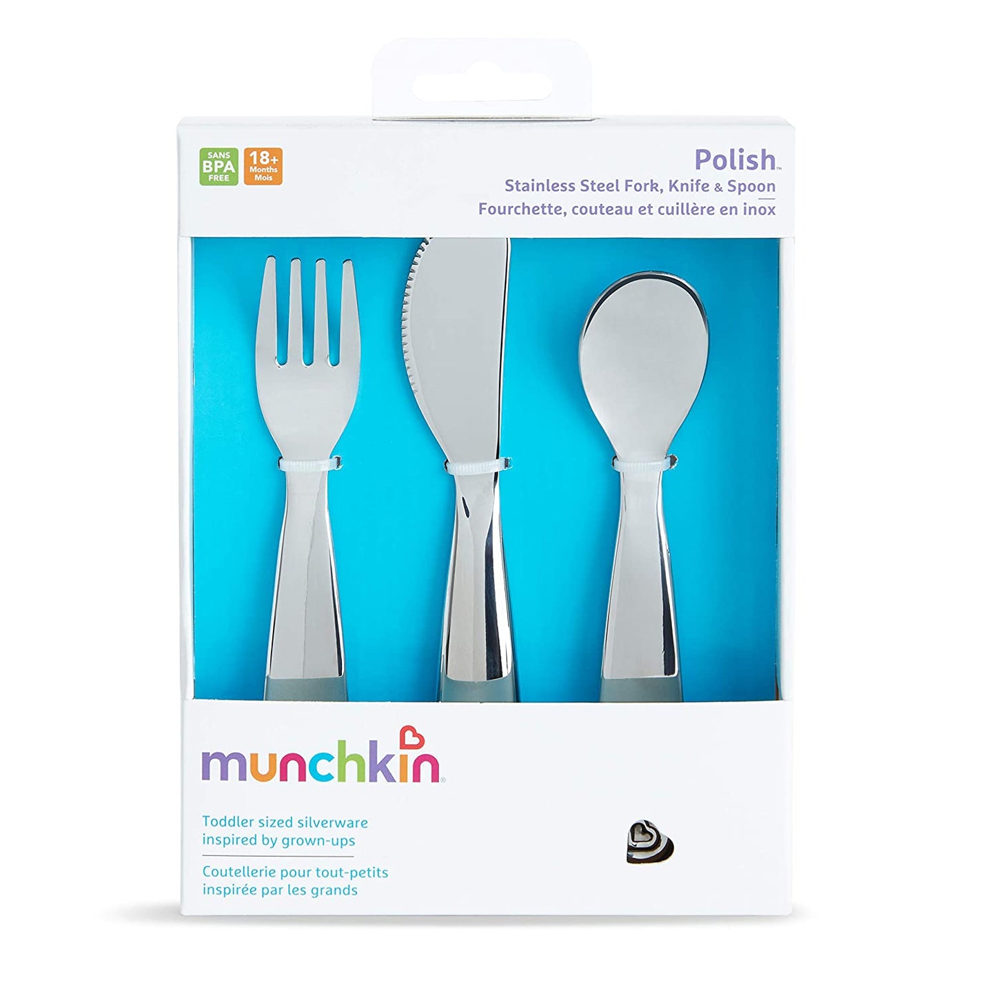 Munchkin Polish Toddler Fork, Knife and Spoon Utensil Set, Stainless Steel