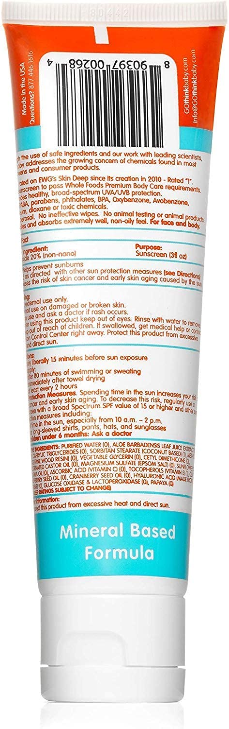 Thinkbaby - SPF 50+ Braod Spectrum Organic Sunscreen - 3 oz - 2 pack