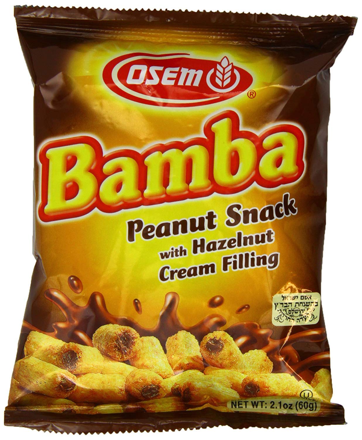 Osem Bamba Hazelnut Cream Peanut Butter Snacks All Natural Corn Puffs, 2.1oz