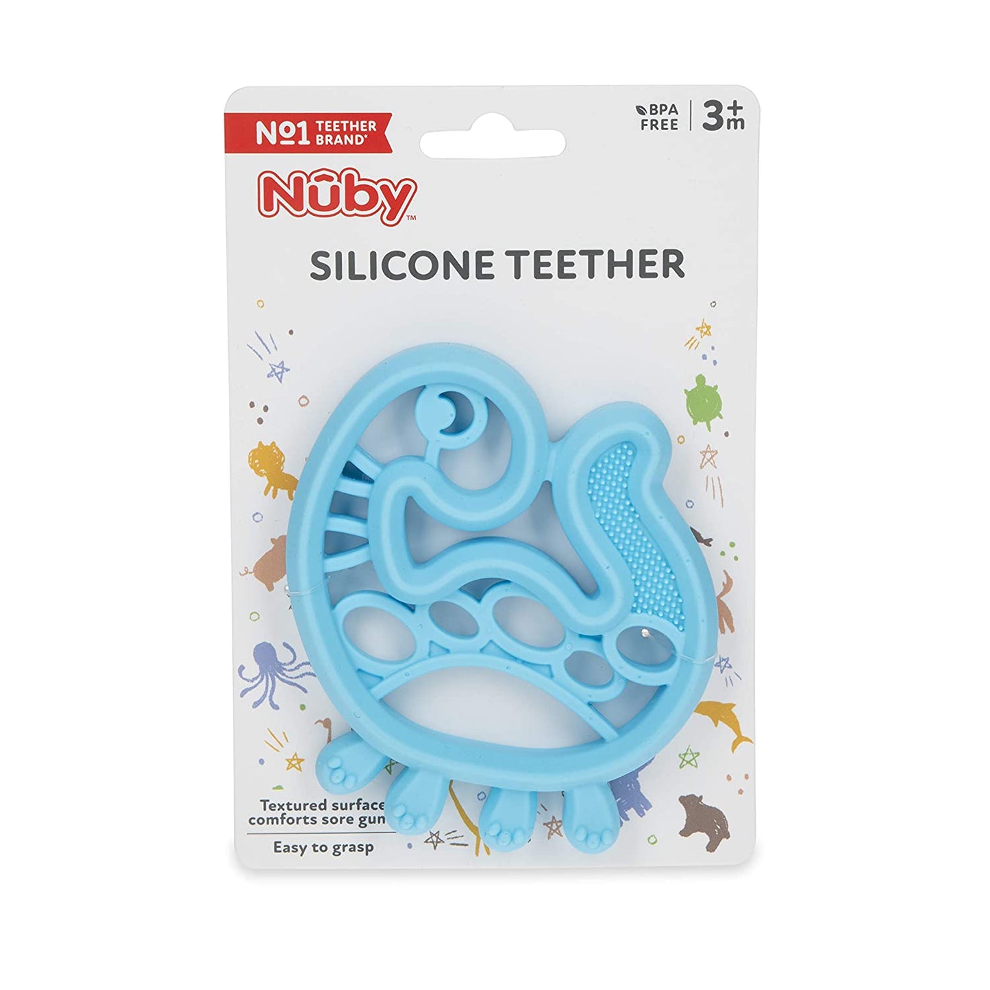 Nuby 100% Soft Silicone Teether with Massaging Bristles: 3M+ Characters Vary, Multi