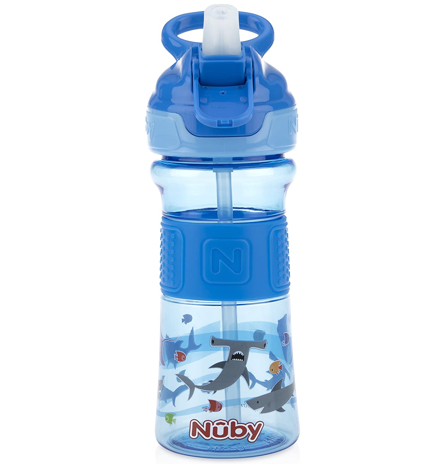 Nuby Thirsty Kids Push Button Flip-it Soft Spout on The Go Water Bottle with Easy Grip Band