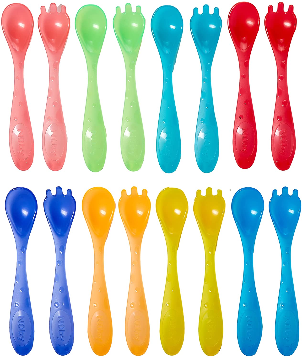Nuby 16 Piece Wash or Toss Toddler Feeding Fork and Spoon Set