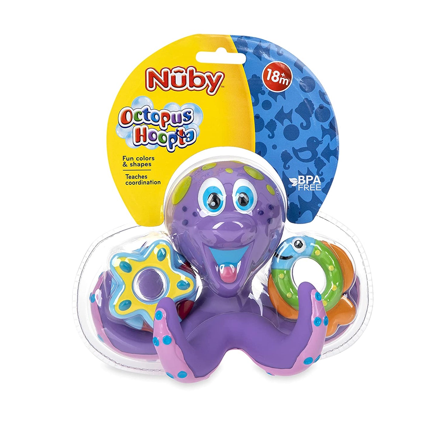 Nuby Floating Purple Octopus with 3 Hoopla Rings Interactive Bath Toy