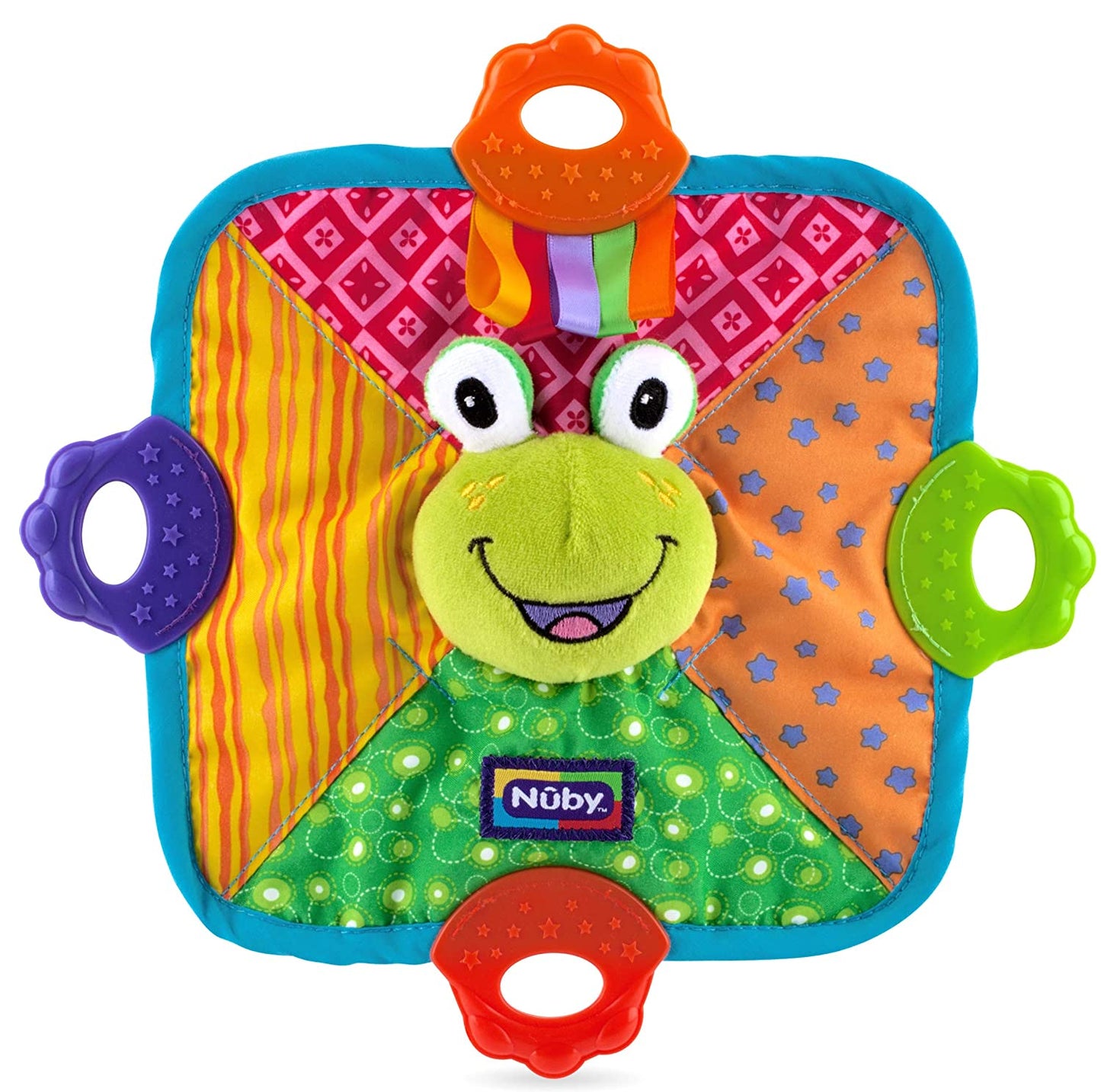 Nuby Teething Blankie Characters May Vary, Red/Yellow/Green/Orange/Blue, 1 Count