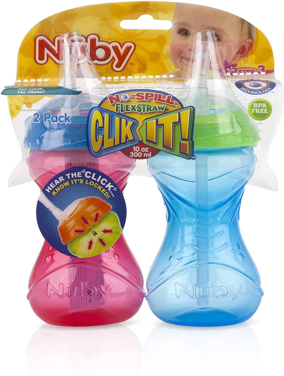 Nuby No-Spill Clik-It Flex Straw Cup, 12 Months Plus
