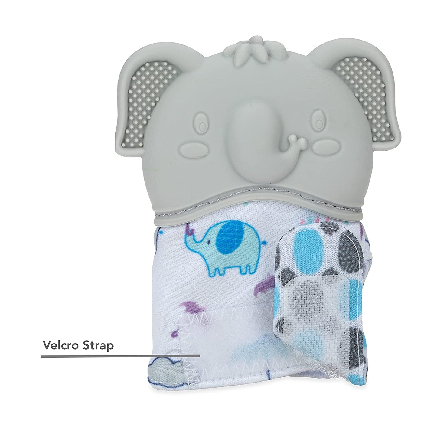 Nuby Happy Hands Silicone Teething Mitten: 3M+, Elephant, Gray (80729)