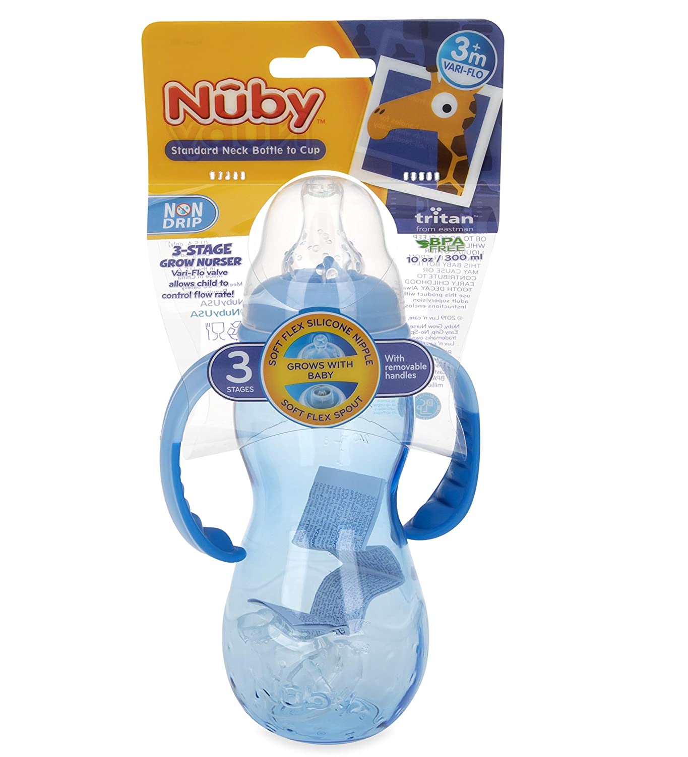 Nuby New 3 Stage Ultra Durable Tritan Grow with Me No-Spill Bottle to Cup, 10 Oz