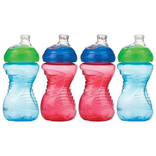 Nuby 4 Count Super Spout Easy Gripper, Blue/Red, 10 Ounce
