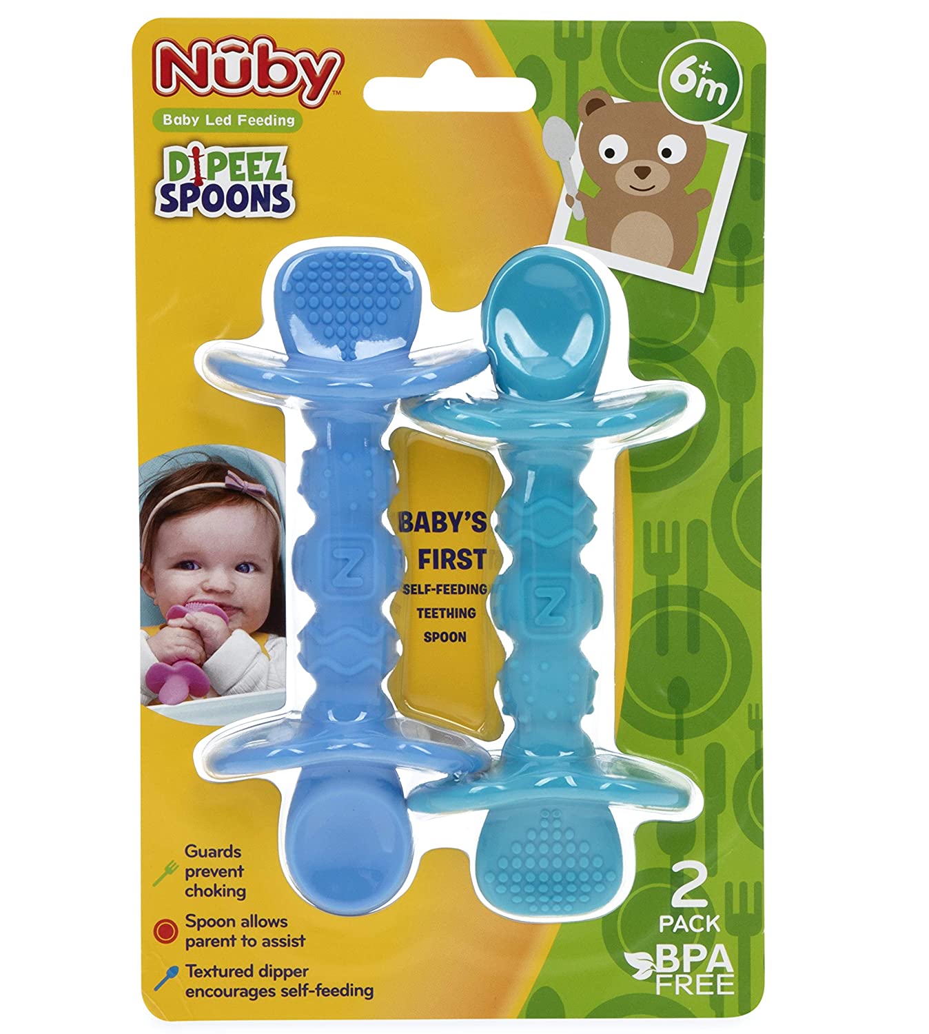 Nuby Dipeez 2 in 1 Silicone Spoons/Dipper, 2pk, Colors May Vary