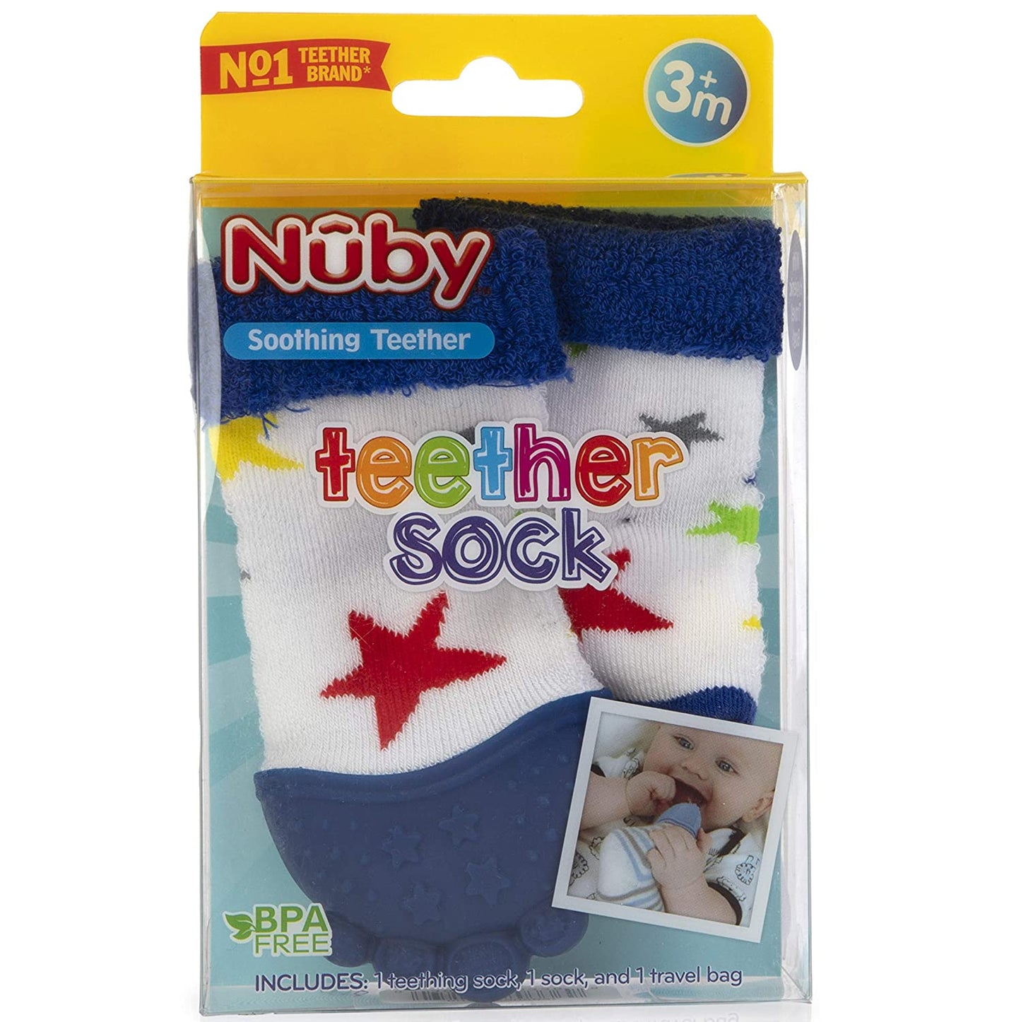 Nuby Soothing Teether Sock, Grey Shark, 5"