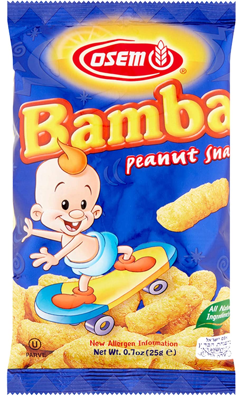 Bamba Peanut Snacks for Babies - All Natural Baby Peanut Puffs 6 Family Packs (Pack of 48 x 0.7oz Bags) - Peanut Butter Puffs made with 50% peanuts