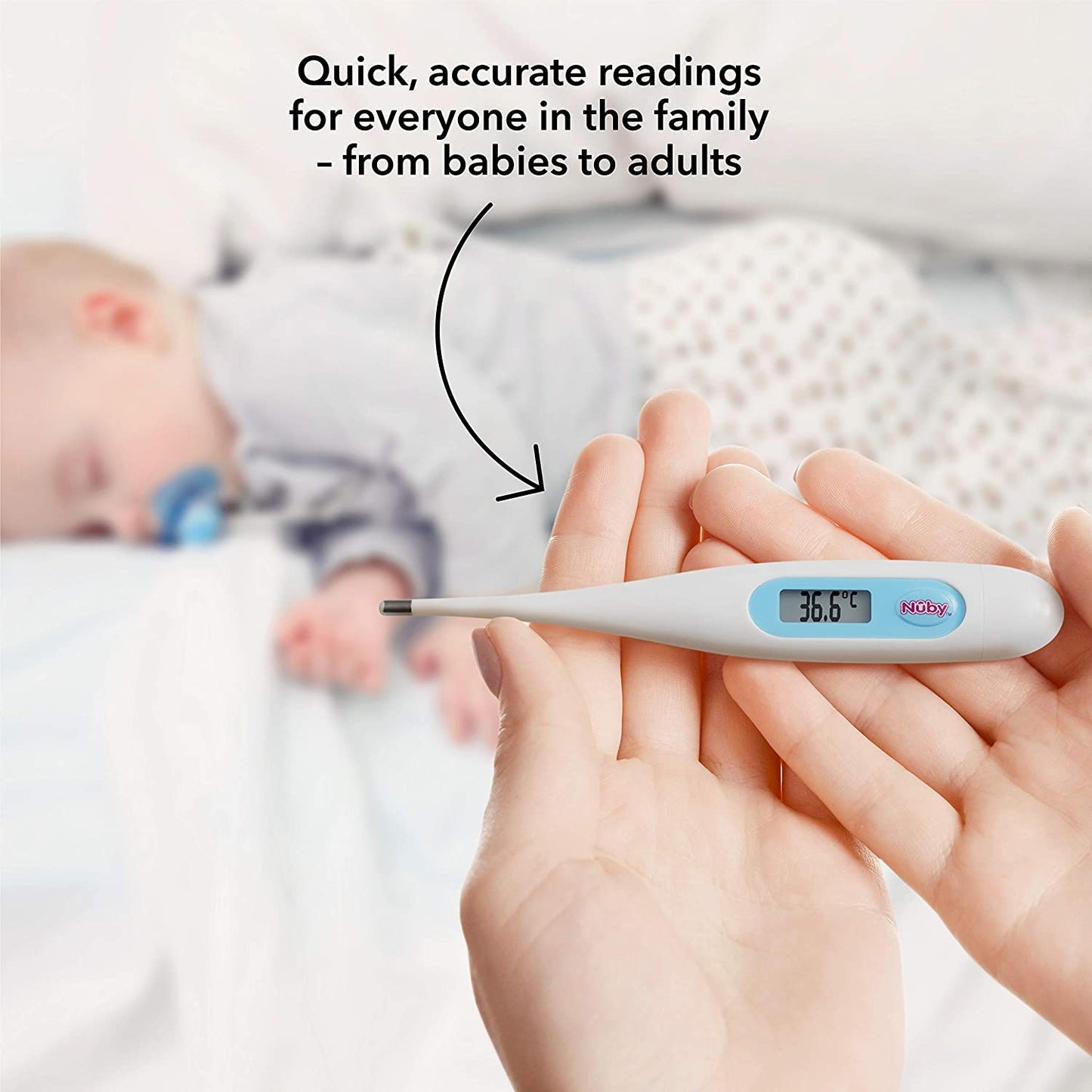 Nuby Digital Thermometer - Accurate Oral, Underarm & Rectal Use Thermometer with Hygienic Cover