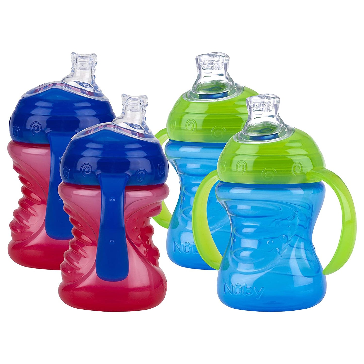 Nuby No-Spill Super Spout Grip N' Sip, Red and Blue, 4 Plus Months, 4 Count