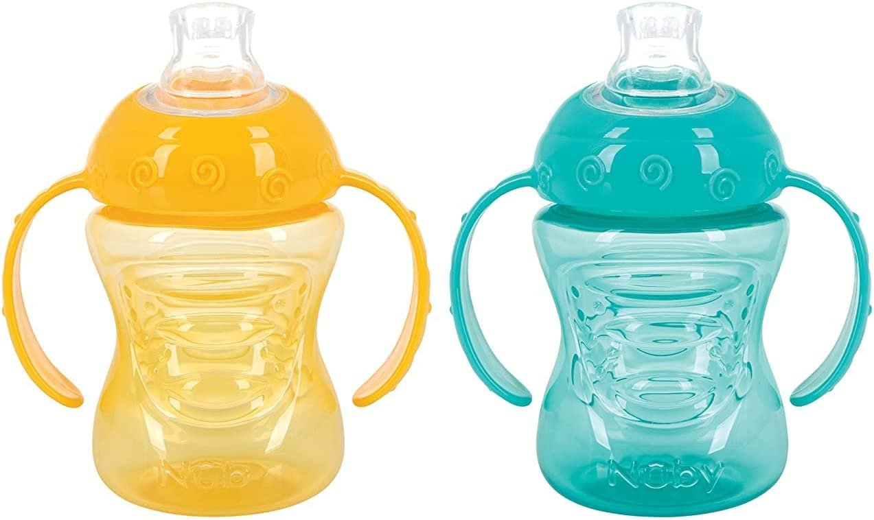 Nuby Two-Handle No-Spill Super Spout Grip N' Sip Cups, 4 Count
