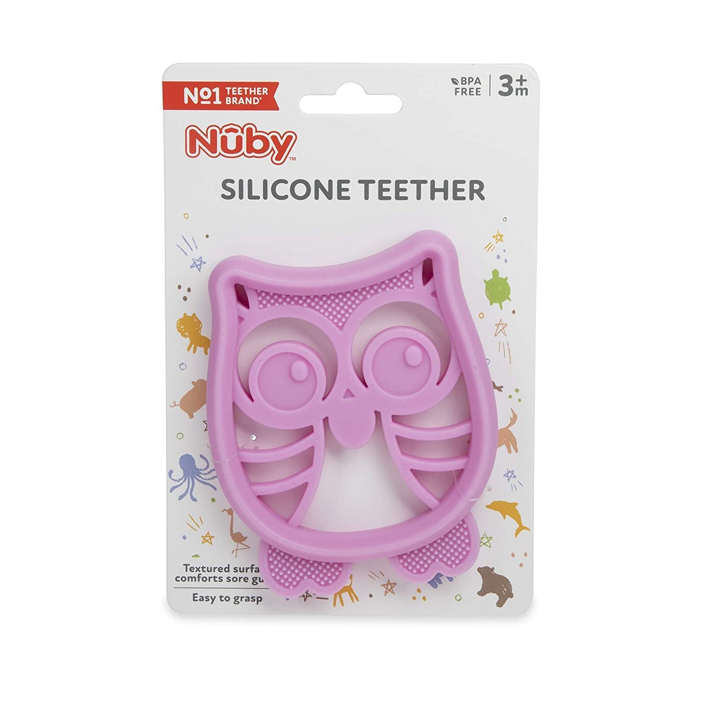 Nuby 100% Soft Silicone Teether with Massaging Bristles: 3M+ Characters Vary, Multi