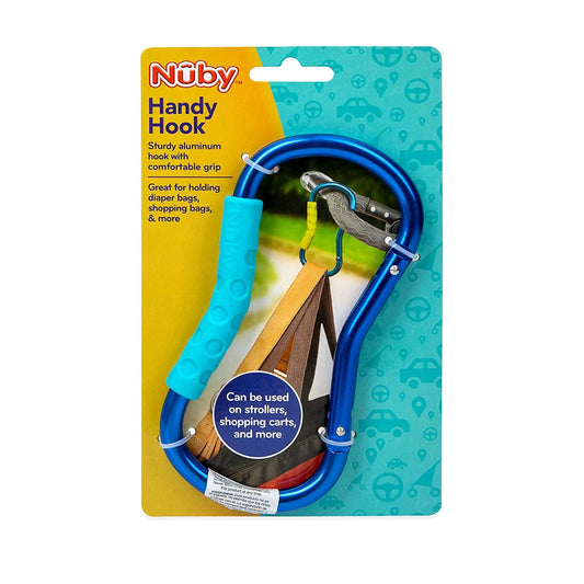 Nuby Large Handy Hook Carabiner Stoller Clip with Textured Soft Grip - Colors May Vary (Red, Blue, Aqua, Green)