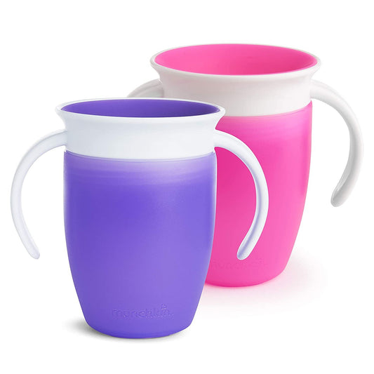 Munchkin Miracle 360 Trainer Spoutless Cup, 7oz, Pink/Purple, 2 Pack