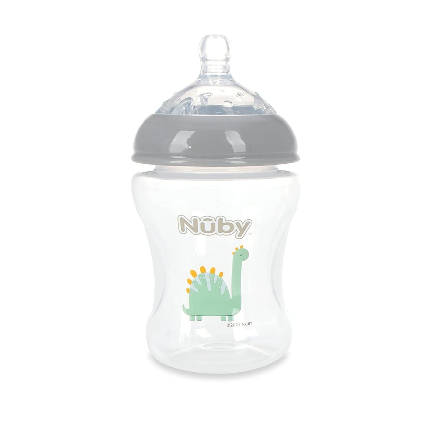 Nuby 3-Pack Infant Feeding Bottles with Slow Flow Breast Size Silicone Nipple: 0+ Months, 8oz, 3 Pack Set: Delicate Koala, Elephant, Dinosaur Prints