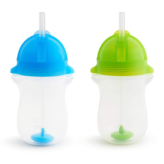 Munchkin Any Angle Weighted Toddler Straw Cup with Click Lock Lid, 10 Ounce, 2 Count, Pink/Purple