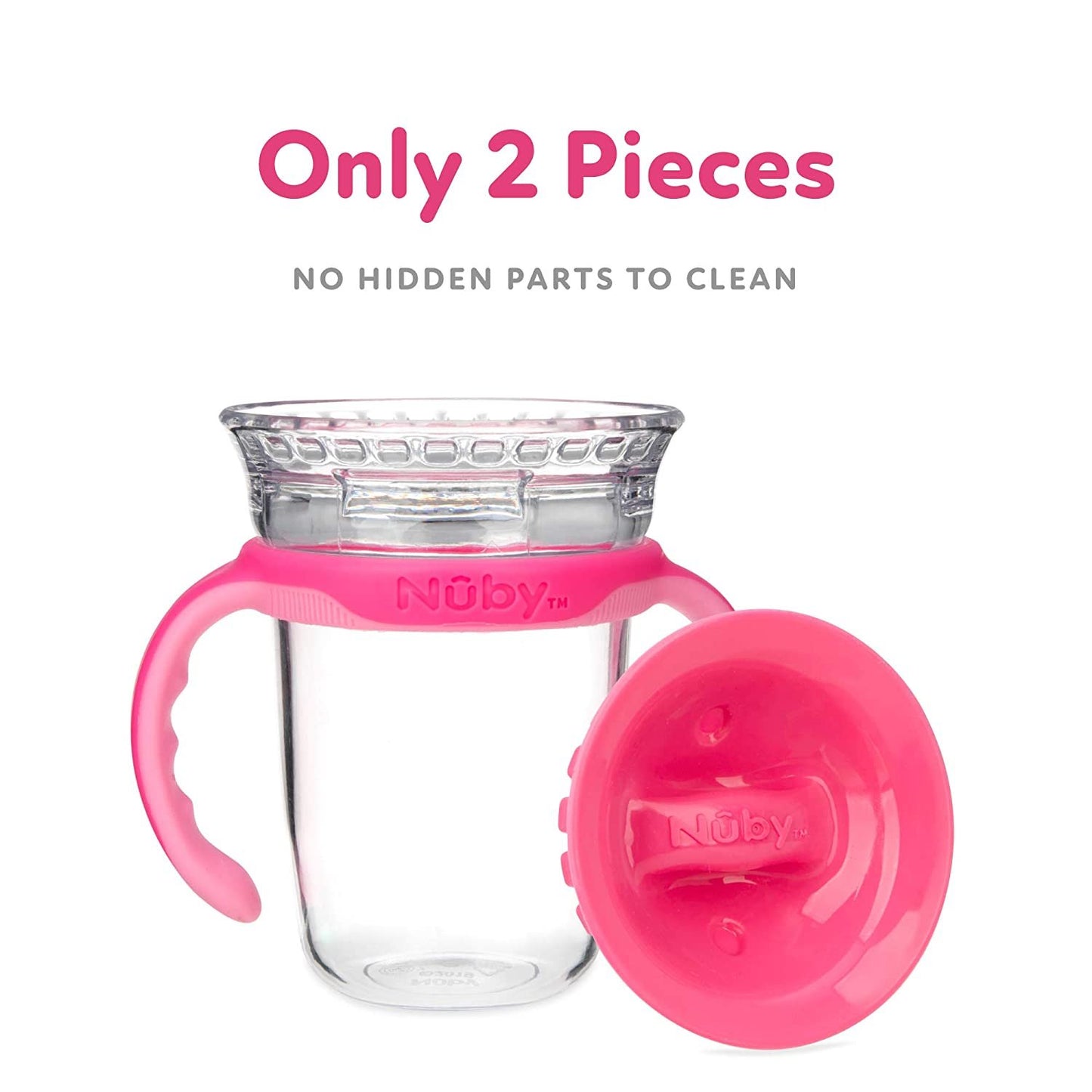 Luv N Care/NUBY Nuby 360 Edge 2 Stage Drinking Rim Cup with Removable Handles & hygienic Cover: 8 Oz/ 240 Ml, 12M+, Pink 80662