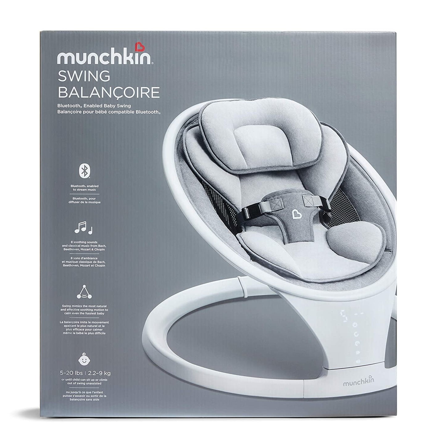 Munchkin Bluetooth Enabled Baby Swing, Newborn & Up, Gray