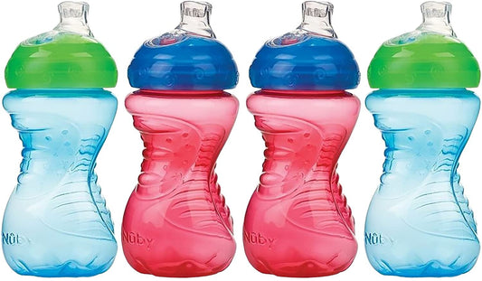 Nuby 4 Count Super Spout Easy Gripper, Blue/Red, 10 Ounce