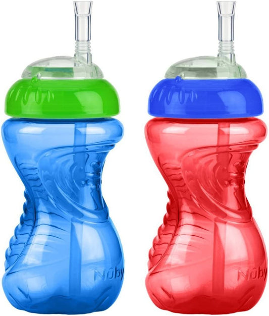 Nuby 2-Pack 10 oz No-Spill Cup with Flexi Straw- Red/Blue