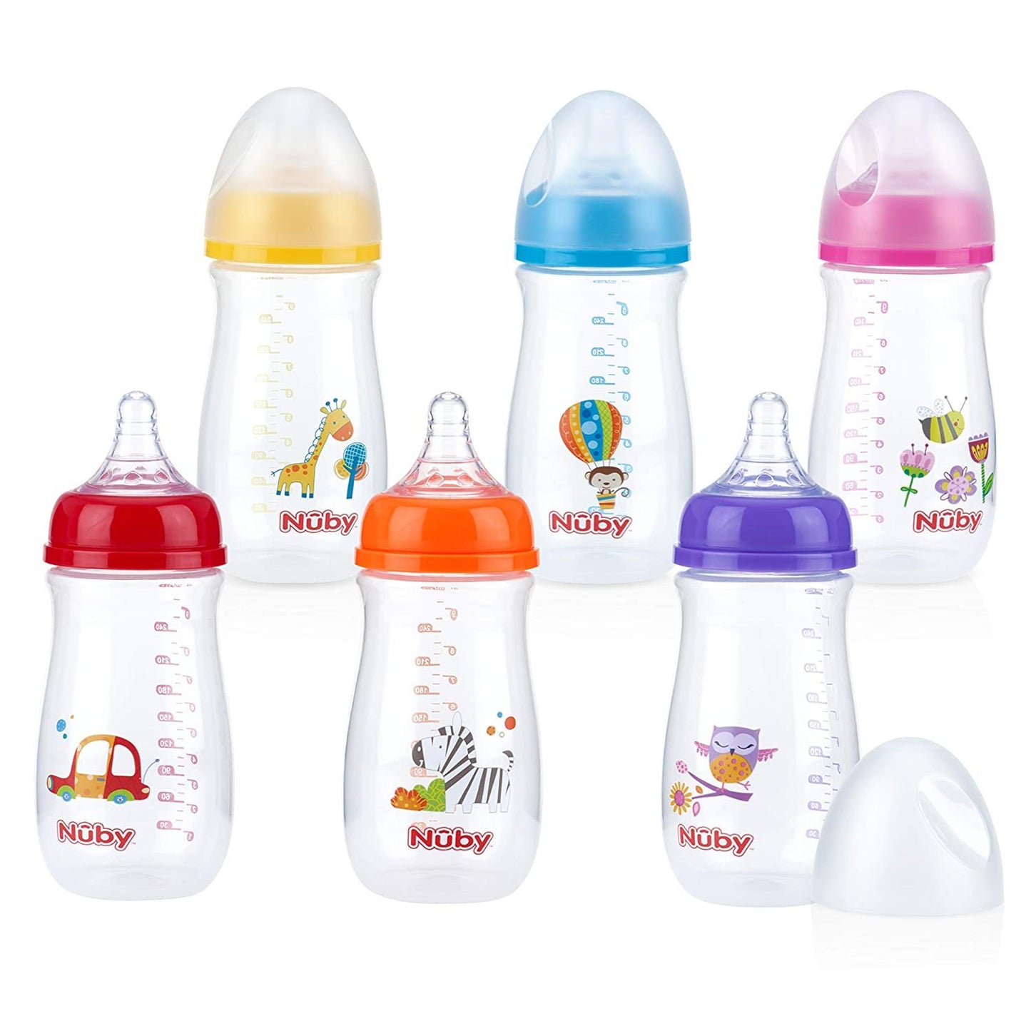 Nuby Wide Neck Bottle with Anti-Colic Air System, Colors/Prints May Vary, 1pk