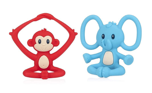 Nuby Yogis All Silicone Soothing Teether, Elephant/Monkey