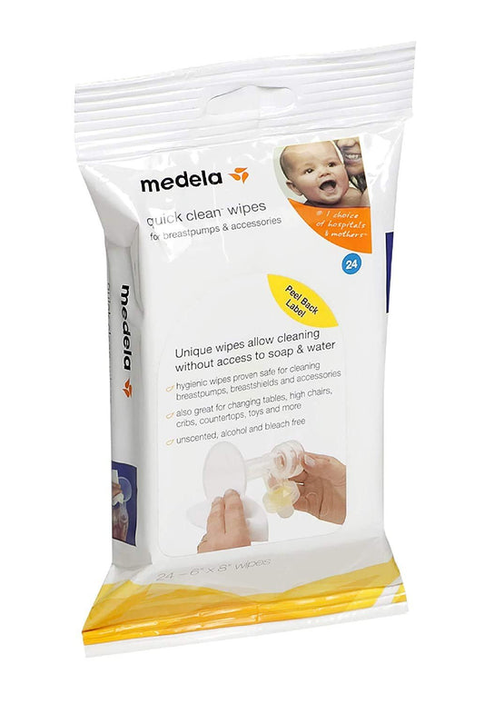 Medela Quick Clean Breast Pump and Accessory Wipes, 72 Wipes Total (3 Packs of 24), Convenient Portable Cleaning, Hygienic Wipes Safe for Cleaning High Chairs, Tables, Cribs and Countertops