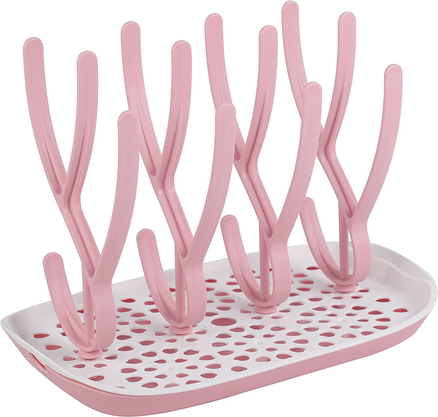ToeZee Baby Bottle Drying Rack Space Saving Countertop Baby Bottle Holder, Drying Rack for Baby Bottles Accessories - Stores Up to 12 Bottles, Dishwasher Safe (Pink)