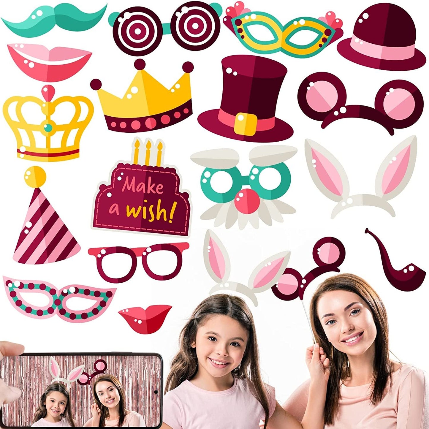 Birthday Photo Booth Props - Birthday Party Photobooth Props and Signs (17 Count) - Large and Durable Happy Birthday Photo Booth Props - Cute & Funny Birthday Photobooth Props