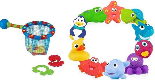 Nuby 10 Count (Pack of 1) Little Squirts Fun Bath Toys, Assorted Characters